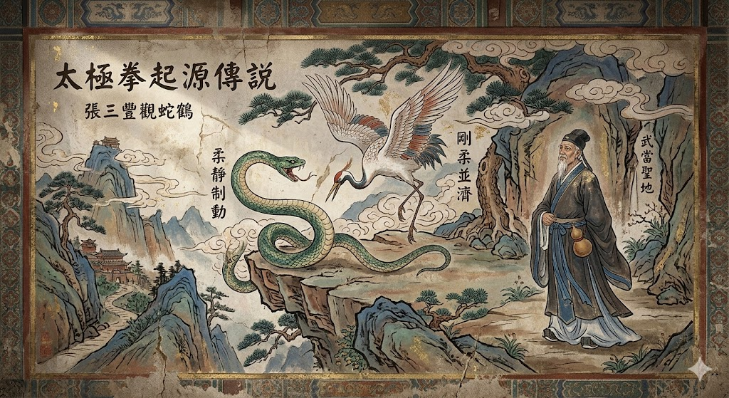 蛇と鶴の戦いから太極拳を着想する張三丰