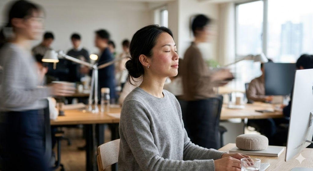 多忙な日常の中で、静寂を取り戻し意識を切り替える瞬間。
