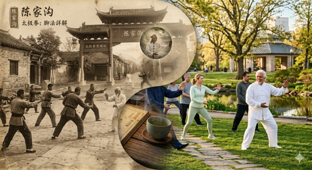 武術から身体文化へと進化を遂げた太極拳の歴史的な対比。