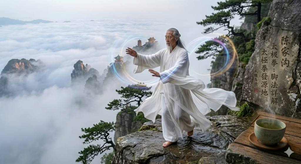 武当山の静寂と道教の哲学を象徴する内家拳の所作。