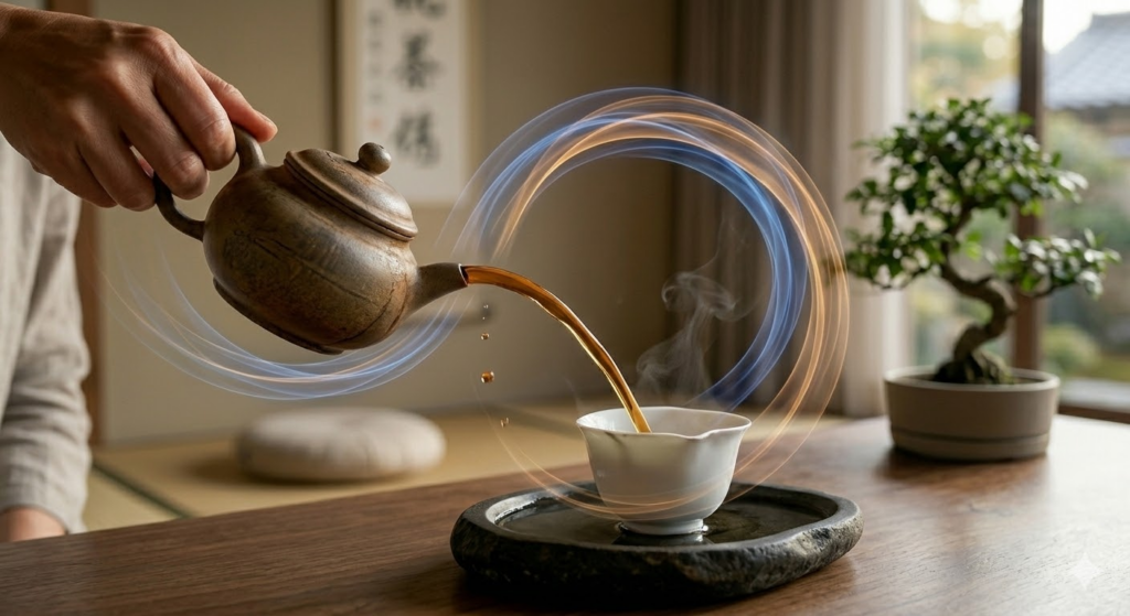 太極の円運動と連動した、滑らかな注湯の所作。