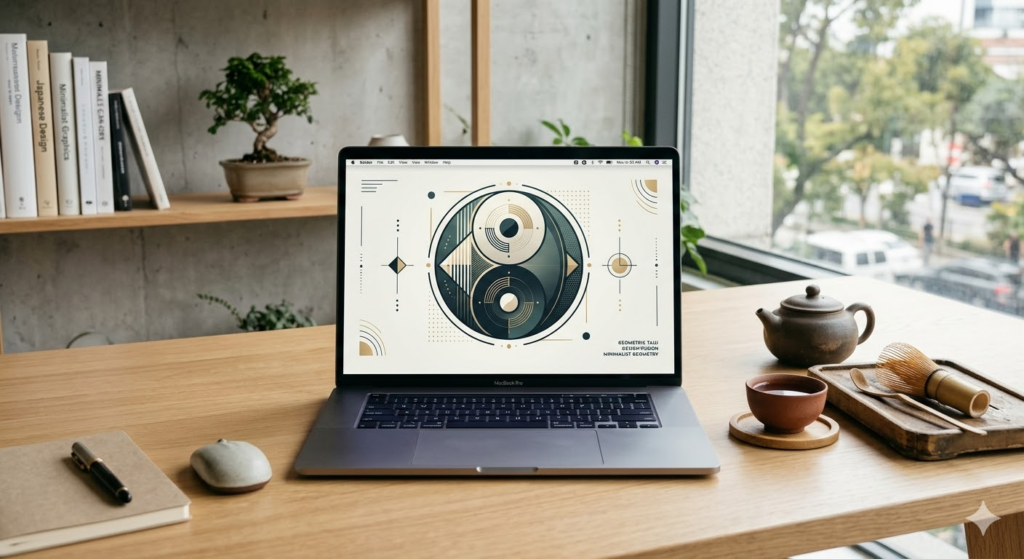 現代的なグラフィックデザインとして再解釈された太極図のビジュアル。