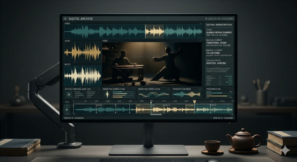 デジタル技術を用いて保存される、演武の所作と音楽の調和データ。