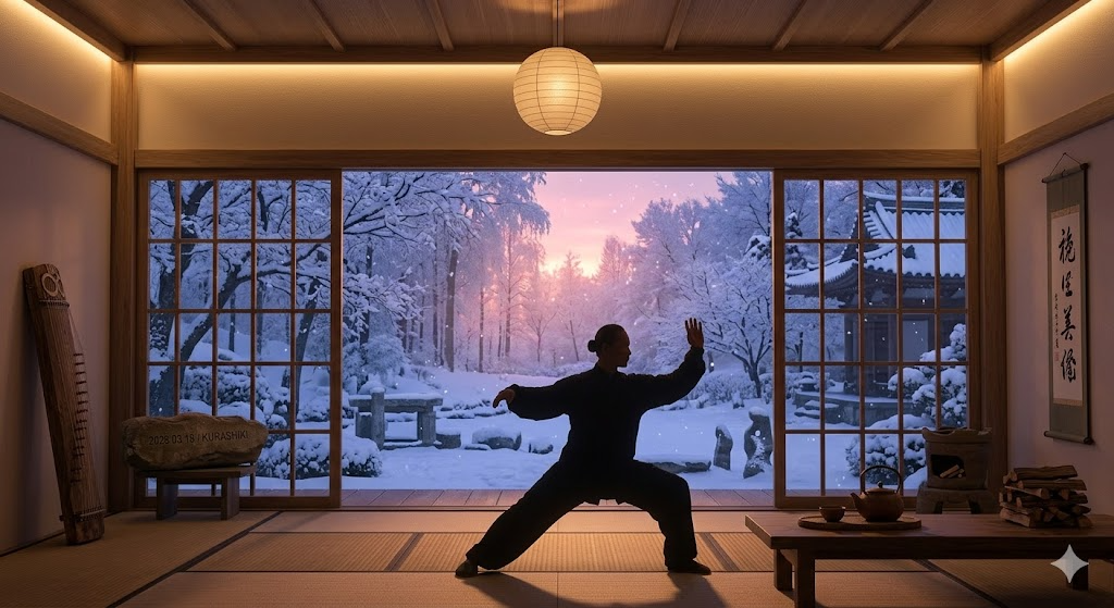 冬の静寂の中で内なるエネルギーを蓄える所作。