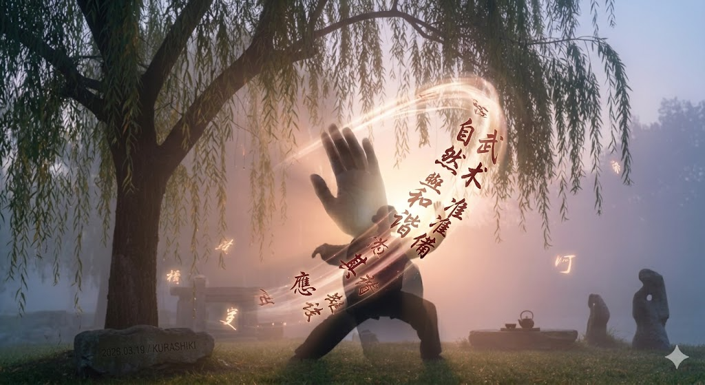 言葉が身体の動きへと翻訳され、一体化するプロセスのイメージ。