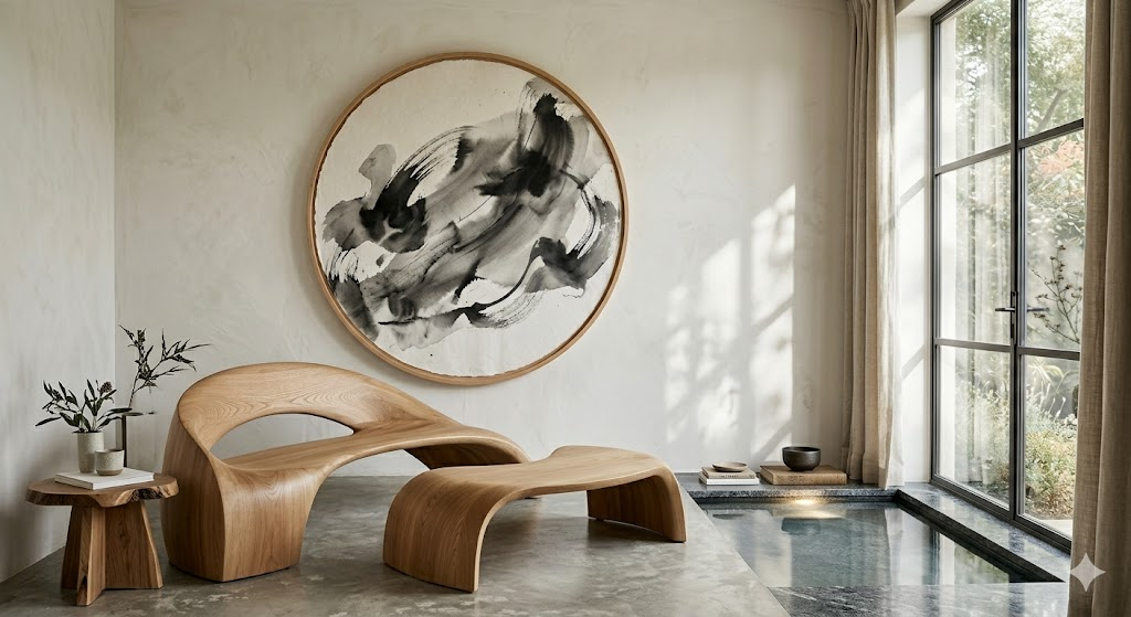 自然素材と水盤を用いた「気」の流れを感じる空間デザイン