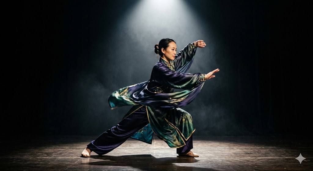 演武の動きを美しく引き立てるシルクの表演服